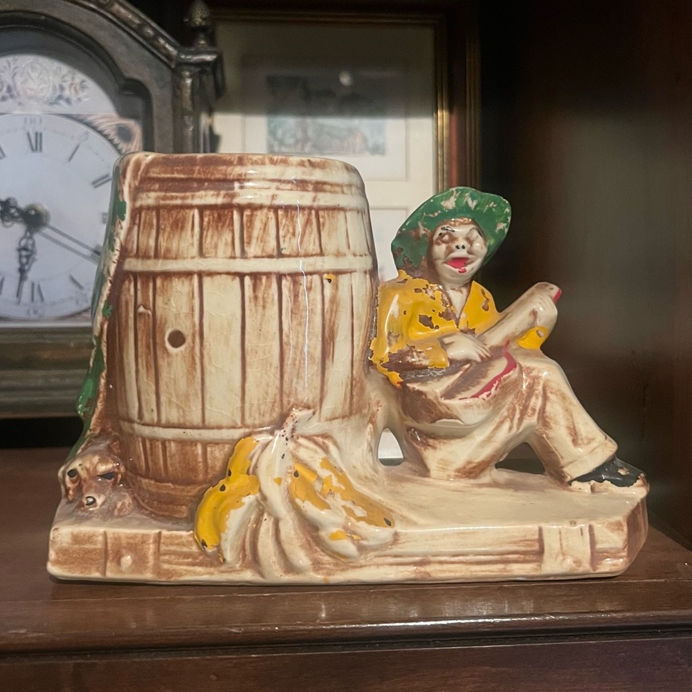 Vintage 1950s McCoy Calypso Planter - Man with Guitar, Dog & Banana Barrel